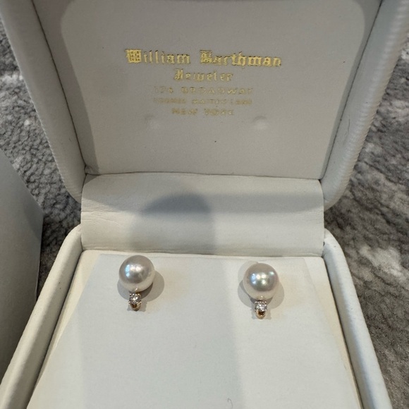 Gold Cultured Pearl and Diamond Earrings - Picture 2 of 8